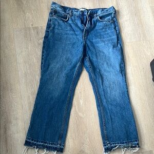 Free People Blue Straight Leg Jeans with Frayed Hem